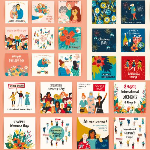 情人节三八妇女节情侣插画花朵请柬手帐EPS矢量设计素材