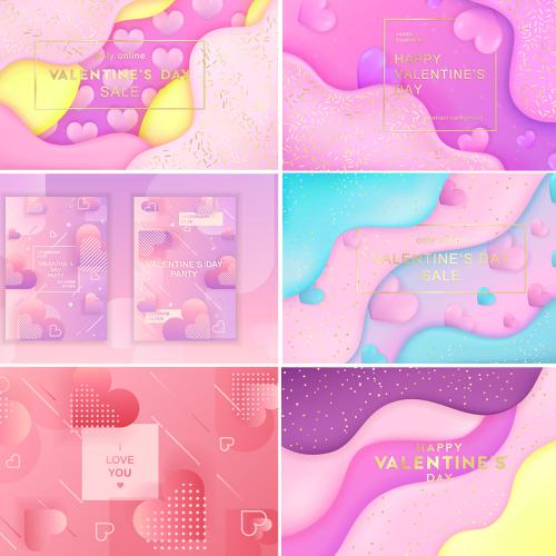 情人节浪漫爱心形促销活动海报模板背景矢量渐变AI设计素材