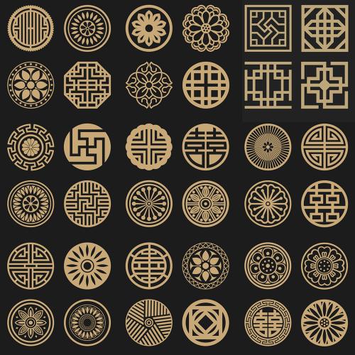 中秋节月饼盒中国风复古典花卉花纹理图案EPS设计素材