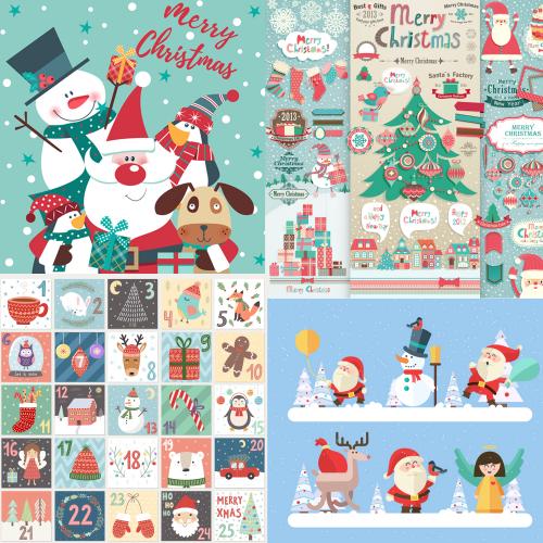 圣诞节日新年卡通圣诞老人墙贴纸海报EPS矢量设计素材