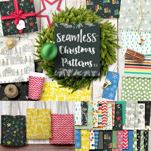 圣诞节礼品包装纸张图案无缝纹理卡片手提袋AI矢量设计素材