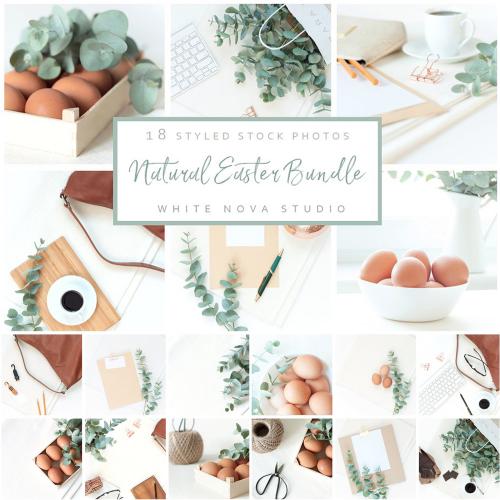 鸡蛋苹果桉叶子复活节多媒体博客场景样机JPG图片设计素材