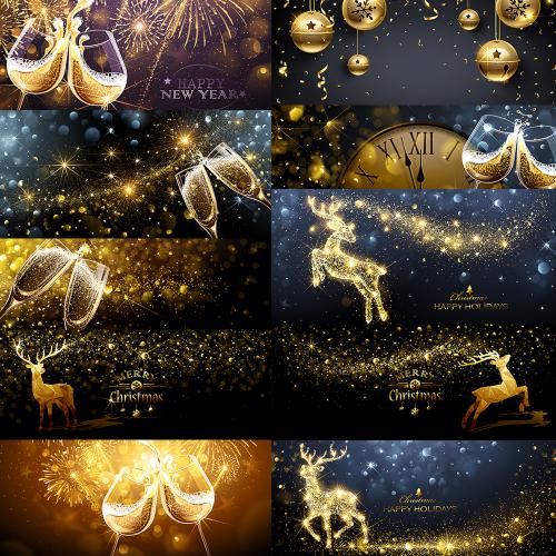 金色烫金闪烁麋鹿圣诞节新年跨年贺卡海报矢量eps素材