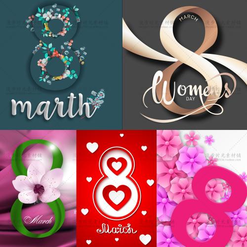 三八妇女节立体花朵38数字女人节矢量海报AI设计素材
