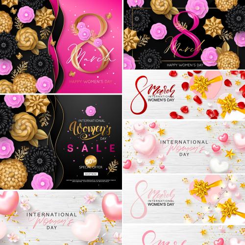 三八妇女节立体花朵38数字女人节海报AI矢量设计素材