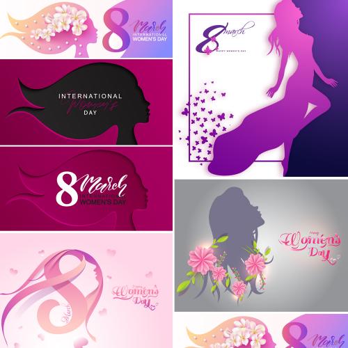 三八妇女节女人节38剪纸头像海报AI矢量设计素材模板