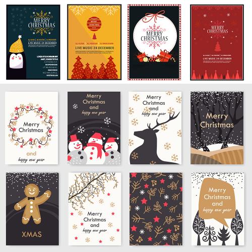 卡通可爱圣诞节日圣诞老人欧美海报宣传单EPS设计素材模版