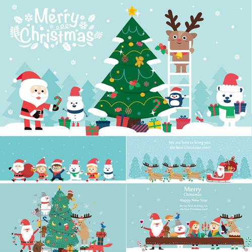 卡通圣诞节日素材,圣诞老人儿童装饰素材模板,背景墙贴纸矢量EPS设计素材