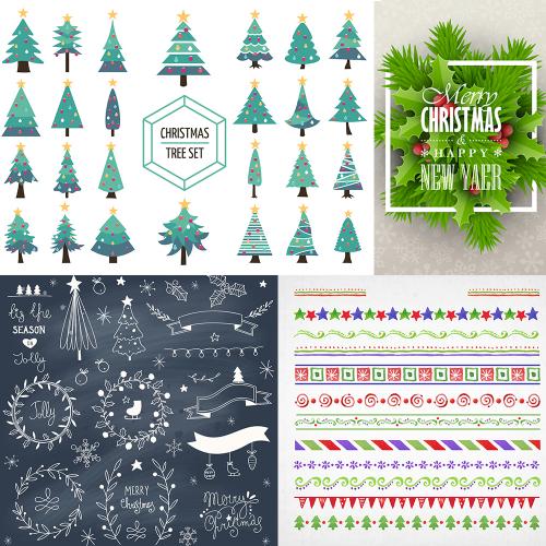 圣诞节小清新水彩贺卡片手账本装饰矢量插画设计EPS素材