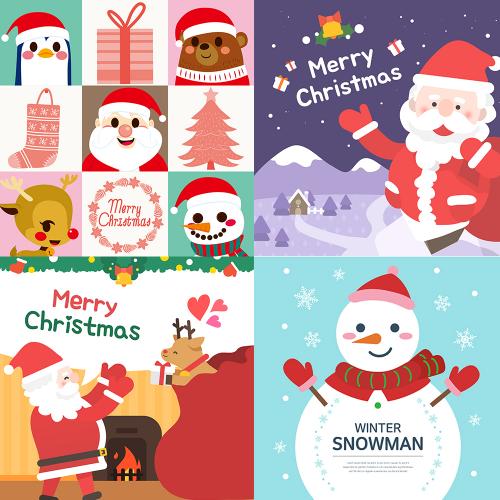 卡通儿童圣诞节老人送礼物矢量插画banner海报UI设计素材