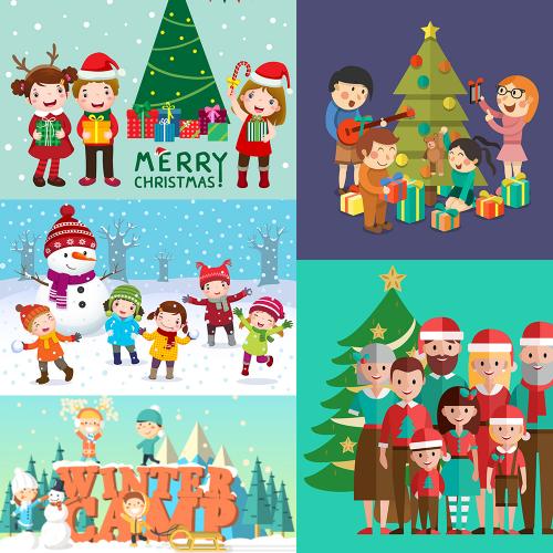 卡通可爱儿童圣诞节圣诞老人墙贴装饰插画EPS矢量设计素材