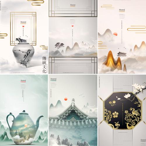 中式中国风创意合成山水墨古典文化海报PSD分层设计素材