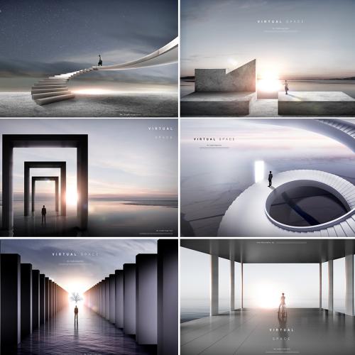 创意商业艺术空间宣传海报灯箱广告平面设计海报PSD素材