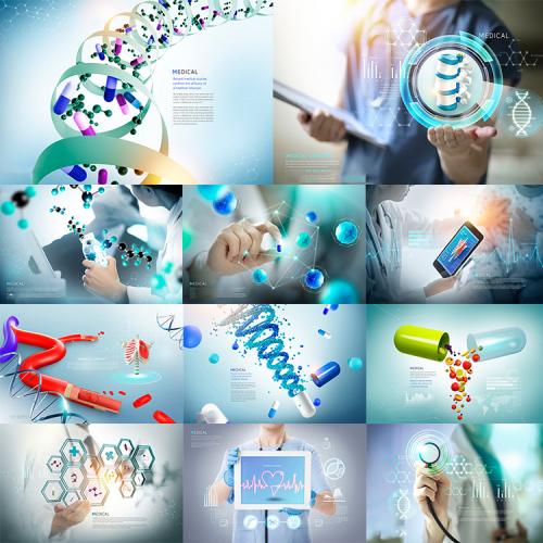 医疗科技科学医院医药品西医研究海报PSD分层设计素材