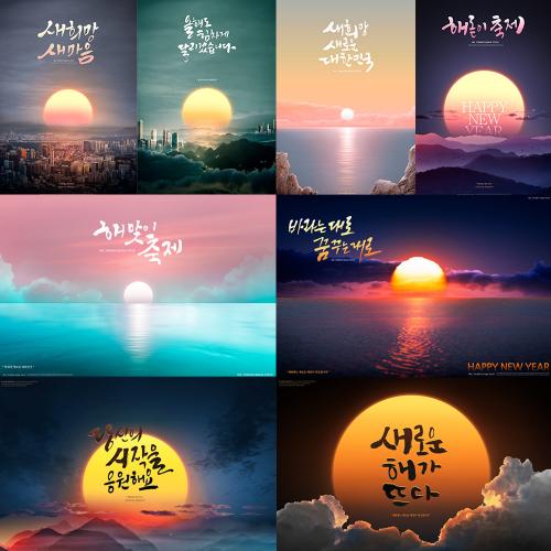 海上日出日落晚霞晨雾外景风景高清景色PSD模板设计素材