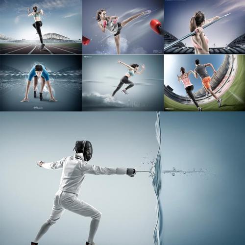 10款奔跑健身人物拳击投标击剑运动海报宣传PSD设计PS素材