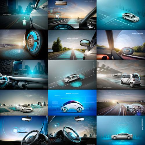 人工智能汽车自动驾驶技术全息影像科技海报PSD设计素材
