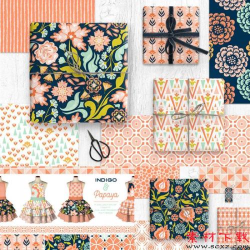 几何花朵花卉面料印花包装图案无缝背景纹理设计素材图案