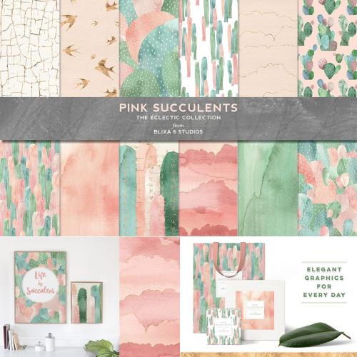 手绘风格淡雅水彩仙人掌图案纹理印刷包装底纹JPG设计素材