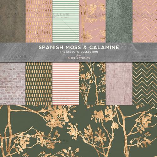 炉甘石金色图案纹理背景玫瑰粉深青苔翡翠绿色JPG设计素材