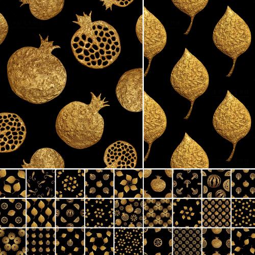 浮雕质感金色金秋背景底纹无缝图案黑金JPG图片设计素材