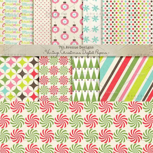 复古圣诞节主题图案纸张纹理礼品包装盒印刷JPG设计素材图