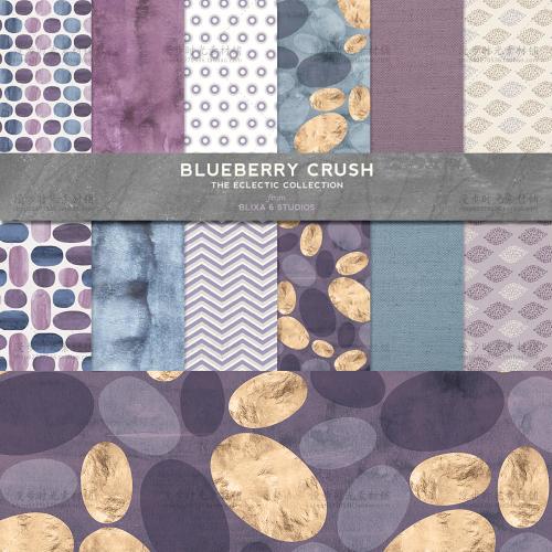 手绘水彩高雅色调金蓝紫色包装礼盒印刷背景图案JPG设计素材