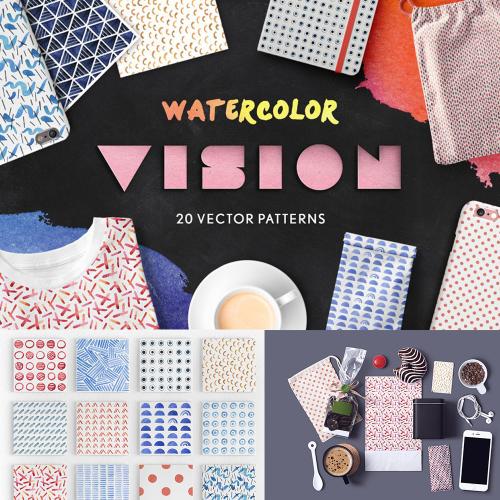 手绘水彩图案纹理背景包装婚礼请柬剪贴簿PNG+EPS设计素材