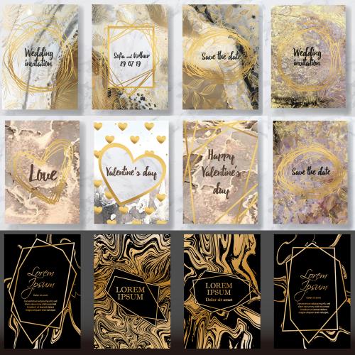 黑金叶子线条大理石纹理邀请函请柬卡片海报矢量AI设计素材