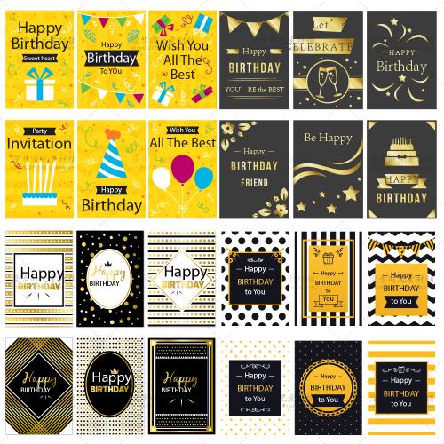 北欧简约黑金色元素生日卡片邀请卡贺卡海报EPS设计矢量素材