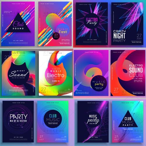 潮流炫彩镭射流体渐变几何线条夜店酒吧海报背景EPS矢量素材