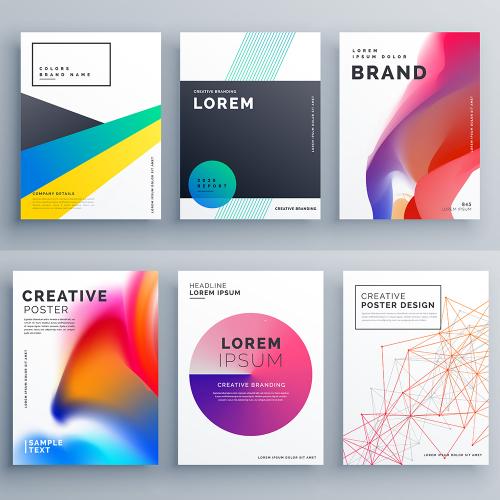 抽象几何线条炫彩流体渐变画册封面模板平面EPS矢量设计素材