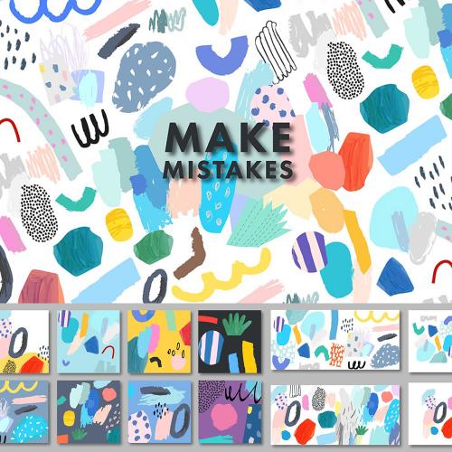 涂鸦水彩邀请函标签织物t恤床品印花图案EPS矢量设计素材