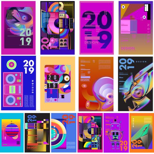 欧美几何流体渐变蒸汽波C4D风抽象封面海报矢量AI设计素材