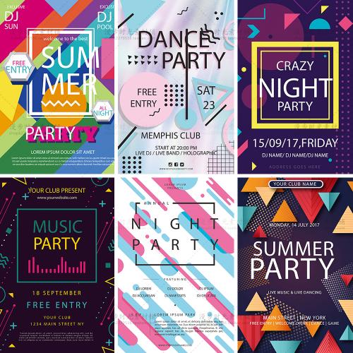 字母创意潮流渐变几何图案夜店酒吧音乐节海报背景EPS矢量素材