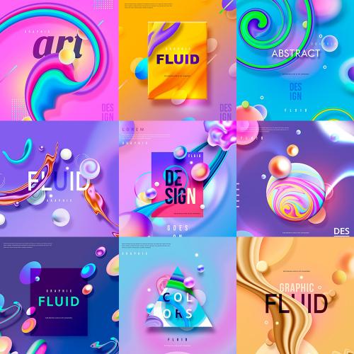 时尚立体C4D元素流感荧光抖音渐变广告海报设计素材psd模板