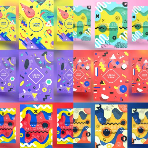 时尚抽象几何图形孟菲斯风格促销打折扣海报传单AI矢量素材