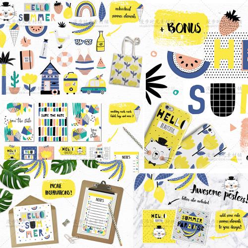 时尚背景可爱动物字母记事本笔记本封面内页EPS矢量设计素材