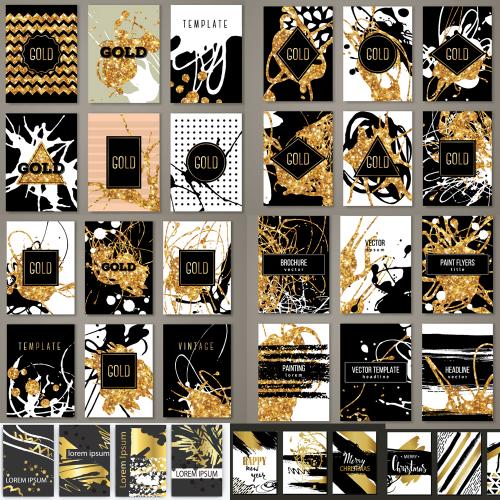 黑金几何线条色块水墨画笔触促销活动海报矢量AI设计素材