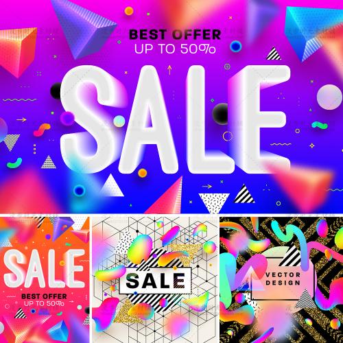 创意对比色彩立体元素电商促销宣传打折海报EPS矢量设计素材