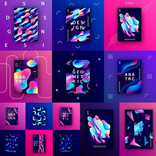 炫彩抽象霓虹彩虹流体渐变光感叠加AI矢量图海报设计素材