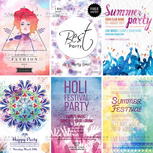 优雅手绘水彩泼墨炫彩海报模板 PSD平面设计素材EPS矢量AI