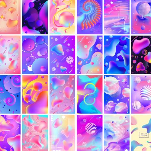 流体渐变炫彩镭射蒸汽波抽象海报H5页面AI矢量设计素材模板