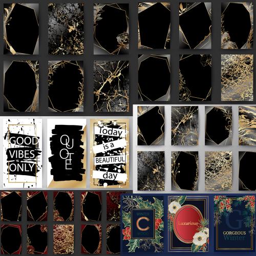 黑金叶子线条大理石纹理邀请函请柬卡片海报矢量AI设计素材