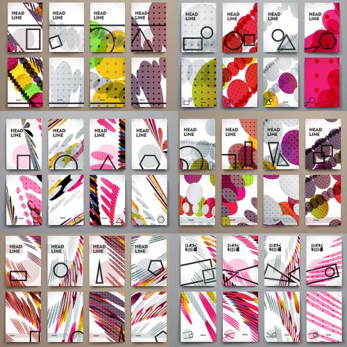 炫彩多彩线条加点背景海报模板宣传单EPS矢量设计素材