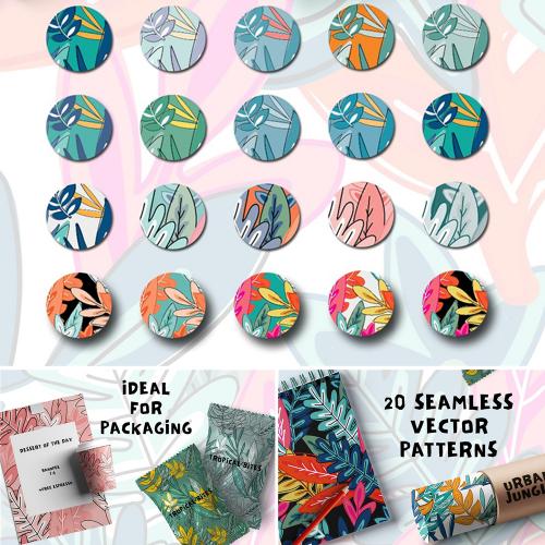 时尚多彩树叶花朵植物印花去年图案底纹背景AI矢量图设计素材