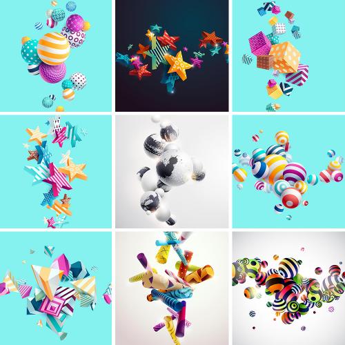 立体3D背景装饰底纹背景元素圆球三角形五角星源文件设计素材