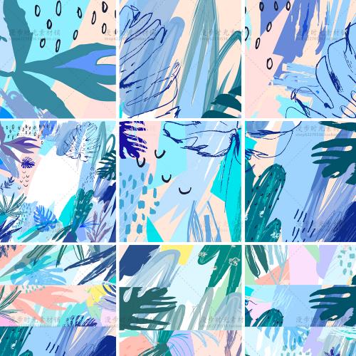 北欧手绘涂鸦花卉叶子卡片装饰画记事本封面EPS设计素材