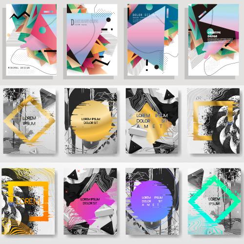 炫彩海报黑金时尚几何渐变线条促销海报矢量AI设计素材模板