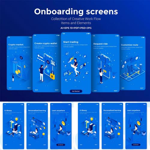 2.5D等轴等距时尚高端扁平化用户界面APP UI AI矢量素材